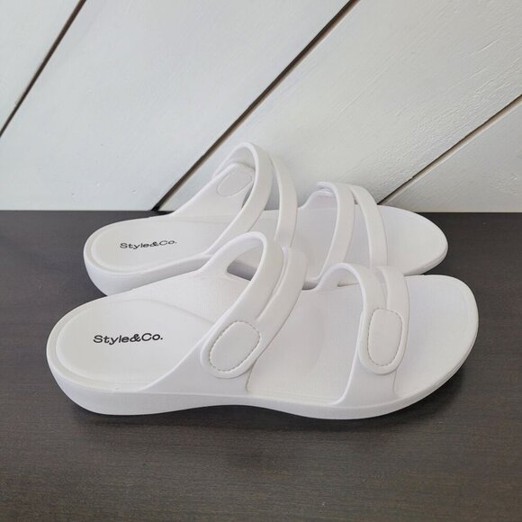 NEW Style & Co Women's 10M White Jessaa Slide Sandals With Adjustable Straps - Picture 2 of 8